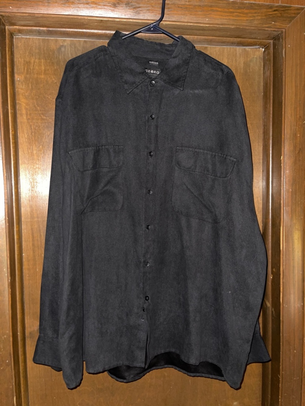 George Black Suede-Look Buttoned Long Sleeve Shirt